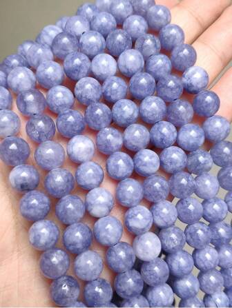 Natural Stone Blue Chalcedony Aquamarines Angelite Jade Loose Round Beads For Jewelry Making DIY Bracelet Accessories 15''