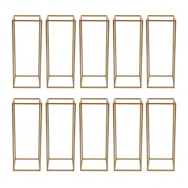 10 Stücke Metallblumen Bodenvasen Blumenständer geometrische Tischdekoration Vasen für Tische 27 x 27 x 80 cm goldener Blumenhalter für Heim, Party, Hochzeitsdekoration, Partygeschenke, Raumdekoration, Braut, Sommer, Geburtstag, Strand, Schulsachen