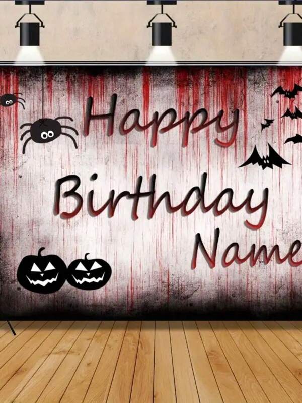 Fondo de fiesta de cumpleaños personalizado grande con salpicaduras de sangre espeluznantes, murciélagos y arañas - Decoración personalizada de pared para celebraciones con tema de Halloween, material de poliéster, decoración de eventos temáticos | Diseño de criaturas espeluznantes | Fondo de poliéster, decoraciones de Halloween