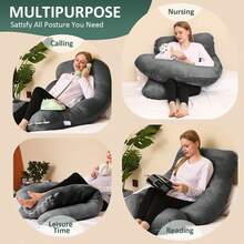 Chilling Home Schwangerschaftskissen J Form, Seitenschläferkissen mit Bezug J Kissen Stillkissen Groß Lagerungskissen, Kissen für Frauen und Seitenschläfer(Helles Schwarz,Samt) - Schwarz - Übersicht 4