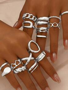 12pcs/Set Women's Punk Style Vintage Geometric Ring Set, Fashion Personalized Jewelry Gift - Silver - View 2