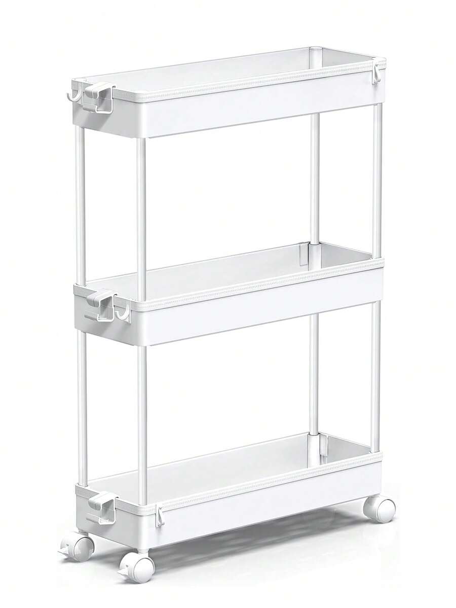 SPACEKEEPER Slim Rolling Storage Cart, 3 Tier Bathroom Storage Organizer Laundry Room Utility Cart Mobile Shelving Unit, Multi-Purpose For Kitchen Office Bathroom Laundry Narrow Places - 白色 - 查看 1
