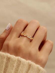 Anillo de corona elegante para mujer, anillo de dedo con cristales estilo lujoso estilo palacio