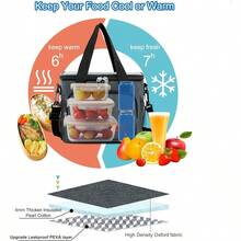 Local Shipping-Femuar Reusable Lunch Box For Men/Women - Insulated Lunch Bag Leakproof Lunchbox For Work Office Picnic Beach - Freezable Lunch Cooler Bag With Adjustable Shoulder Strap - Black - 2-Charcoal - 查看 6