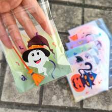 100 Stücke Halloween selbstklebende Geschenktüten mit Kürbis-, Geister-, Schwarzkatzen-, Fledermaus- und Eulenmotiven, Verpackung für Partygiveaways, einfach zu versiegeln, glatte Ränder, reißfest, geeignet für Partys, Feiertage, Geburtstaggeschenke, Überraschungen, Kartenspeicherung, Schmuckorganisation, Halloween-Souvenirs