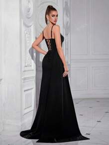 ADYCE Women Sequined Deep V-Neck High Waist Long Sash Open Back Dress, Party Formal Gown, Black Elegant Evening Dress, For Wedding Guest,Dinner Formal Dresses Prom,Graduation Dress