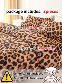 3pcs Leopard Print Bedding Set, Soft & Skin-Friendly Bed Linens, Includes 1 Duvet Cover & 2 Pillowcases - Multicolor - View 10