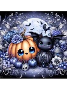 1PC Halloween Diamond Art Painting Kits Crafts Stickers Cartoon Pumpkin Ghost Sets 5D DIY Pictures Mosaic Cross Stitch Kits Embroidery Rhinestones Home Decor Holiday Gift - Black - View 2