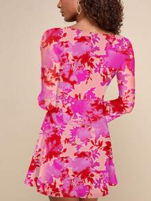 Women' Tie Dye Print Ruched Mini Slim Dress Mesh Long Sleeve Club Party Cocktail Dresses , Fall Winter Clothes Dress Streetwear Going Out - 粉色 - 查看 4