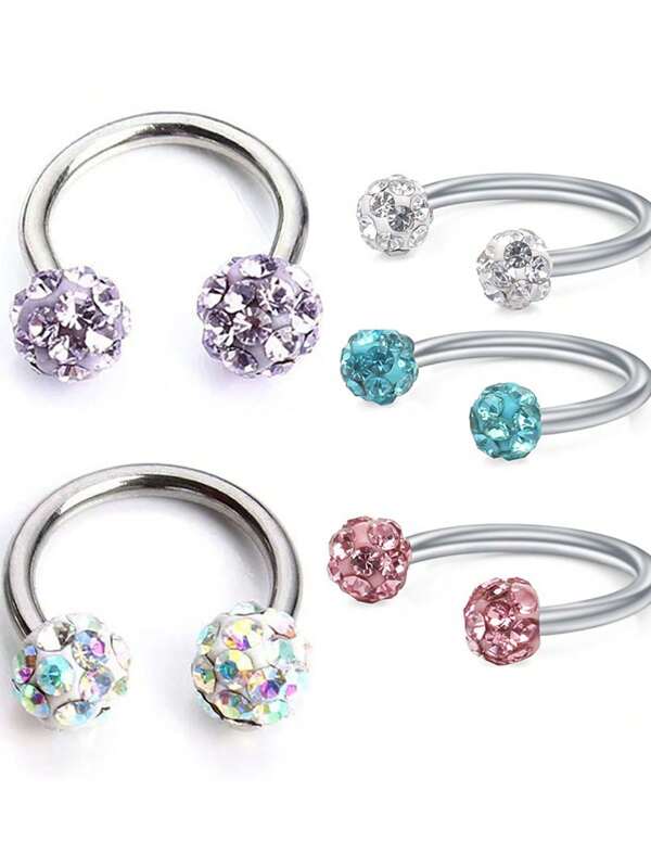 5pcs/Set Rhinestone Vajra Ball Lip Rings, Soft Clay Nose Rings & Earrings For Women's Body Jewelry Piercing