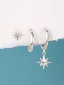 Set de 1/3 piezas de pendientes mini elegantes y de moda, pendientes de clip decorados con zirconia en forma de estrella, adecuados para festivales, vacaciones, fiestas, citas, regalos y uso diario - Multicolor - Ver 9