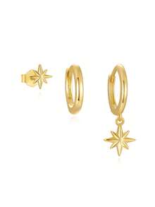 Set de 1/3 piezas de pendientes mini elegantes y de moda, pendientes de clip decorados con zirconia en forma de estrella, adecuados para festivales, vacaciones, fiestas, citas, regalos y uso diario - Multicolor - Ver 10