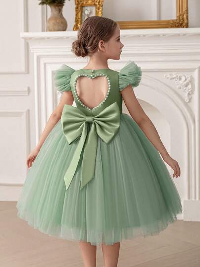 Vestido de niña elegante con falda de tul y lazo, vestido de princesa para niñas pequeñas, adecuado para bodas, fiestas, cumpleaños, comunión y otras ocasiones especiales