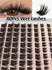 Rikuaild 80pcs D Curl 10-16mm Thick & Curly Lashes, Create Natural & Voluminous Makeup Look, Moisturizing, Suitable For DIY, Cosplay And Daily Makeup - D - View 1