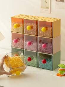 1 Stück Aufbewahrungsbox mit Griff, verstärkt, stapelbar, mehrstöckig, Desktop Spielzeug, Medizin, Snack Aufbewahrungsbox, versiegelte Box - Dopaminfarbe; Wohndekoration Aufbewahrung; Desktop Dekobox; Raum-, Schlafzimmer Dekorations-Aufbewahrung