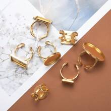 4 anéis ajustáveis de aço inoxidável, diâmetro interno de 10-25 mm, cor dourada, base com pedras preciosas, bandejas redondas, quadradas e retangulares, adequados para joias DIY
