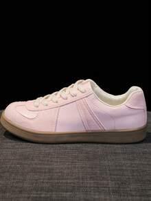 女士新款春秋多功能系带圆头复古休闲鞋，软底软绒面阿甘鞋，休闲拼色平底鞋，学院风休闲运动运动鞋，学生鞋 - 粉色 - 查看 7