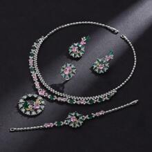 Fashion Colorful Cubic Zirconia Bridal Jewelry Set Saudi Arabia Wedding 4 PCS Necklace Jewellery Accessories