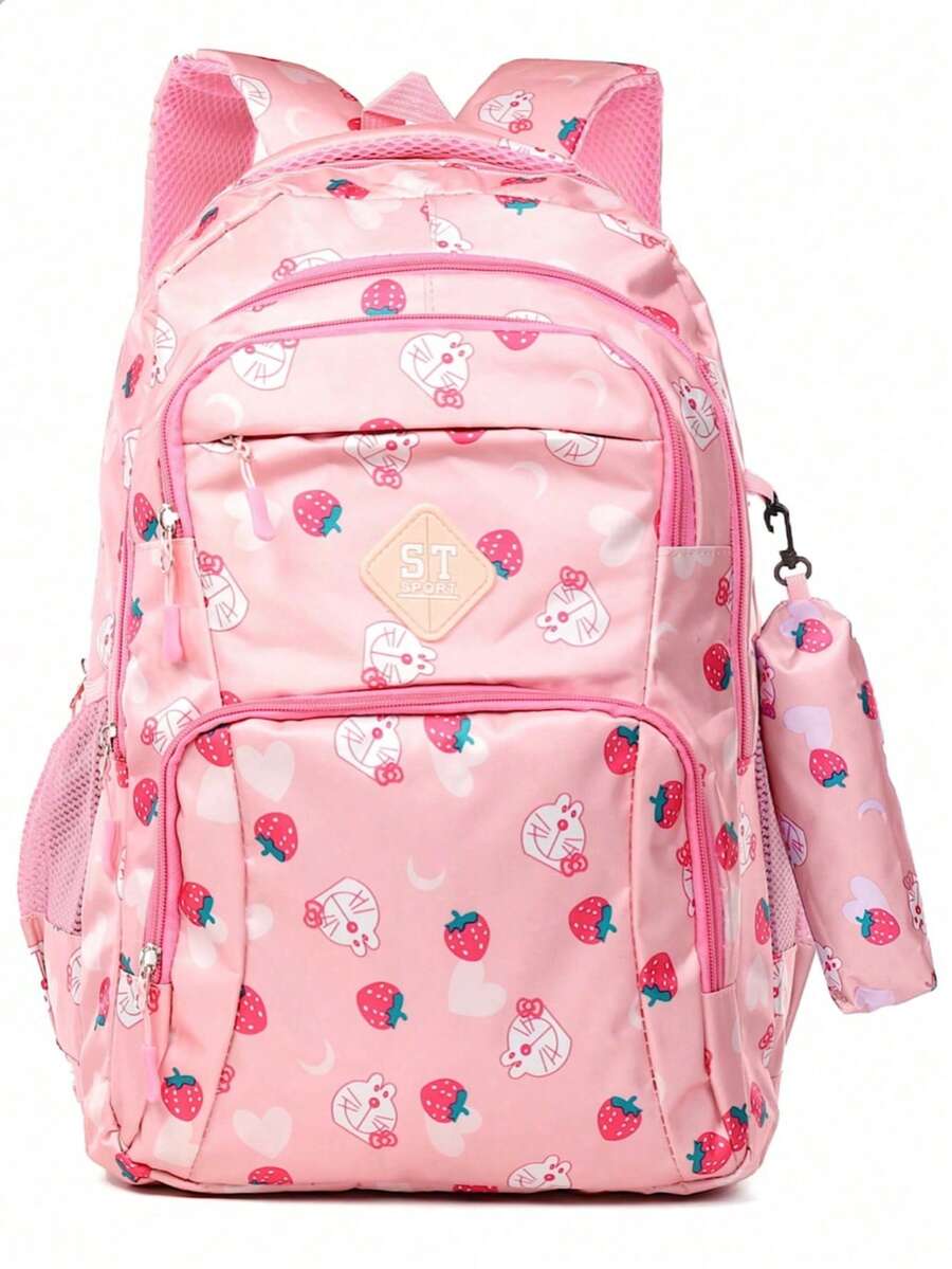 Multineos Comercial Large Women's Backpack With Pencil Case Waterproof Nylon School College - Màu Hồng baby - Xem 1