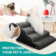 New Dog Stairs For All Dogs, 20.5" H 4 Step Curved Dog Ramp For High Bed And Couch, Foam Dog Ramp   Non-Slip Waterproof Fabric Cover, Pet Stairs For Pets Joints, Grey - 灰色 29.1x 16.5x 20.5 - 查看 3