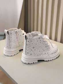 1 Paar unisex weiche, rutschfeste Stiefel, vielseitig modische Kinder-Knöchelstiefel mit Seitlichem Reißverschluss, glänzend lederene wasserfeste römische Schnürstiefel für Babys, geeignet für Frühling, Herbst und Winter