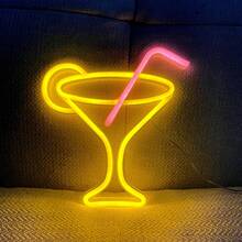 1 Stück Neon Cocktailglas dekoratives Licht, batterie- oder USB-betrieben, 23 x 21,5 cm, LED Dekoleuchte für Schlafzimmer, Wohnzimmer, Bar, Camping, Heiratsantrag, Geburtstag, Weihnachten, Muttertag, Halloween, Valentinstag & andere Anlässe