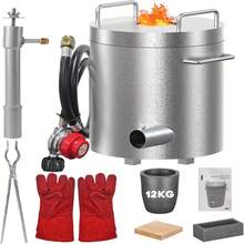 26lb Propane Melting Furnace Kit 2700°F Foundry Kiln For Gold Silver Copper Aluminum Casting Scrap Metal Recovery Jewelry Making Home Workshop  12KG Propane Melting Furnace Kit, 2700°F High Foundry Home Kiln Gold Melting Furnace For Melting Scrap Metal And Recovering Gold, Copper And Aluminum Castings  26Lbs/12KG Propane Melting Furnace Kit, 2370°F Large Capacity Metal Foundry Furnace With Crucible And Tong, Melting Copper, Silver, Aluminum And Gold For Beginner - Grey - View 1