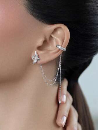 1 paio di orecchini di stilosi e raffinati in argento sterling 925 con catena a rondine e nappina, con incrostazioni di zirconi artificiali - adatti per uso quotidiano, feste, banchetti, idea regalo gioiello ideale per compleanni, anniversari e Ringraziamento