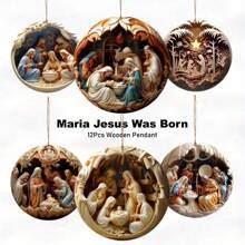 12 Peças Conjunto de Decoração da Cena de Natividade de Madeira - Perfeito para Casa, Decoração de Feriados, Presentes de Feriados