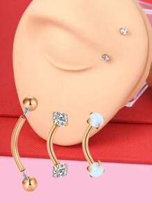 16g Eyebrow Rings Rook Earring Rook Piercing Jewelry Vertical Labret Lip Jewelry Pink Opal Stainless Steel Bridge Eyebrow Piercing Jewelry For Women Men Slivery Black Curved Barbell