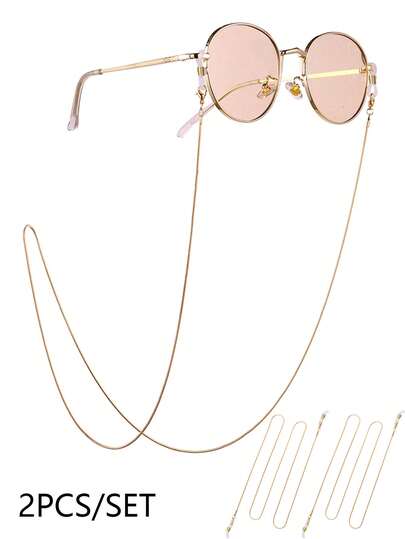 2件套 时尚简约金属眼镜链，男女通用旅行必备时尚眼镜带，波西米亚风眼镜挂绳，老花镜挂绳