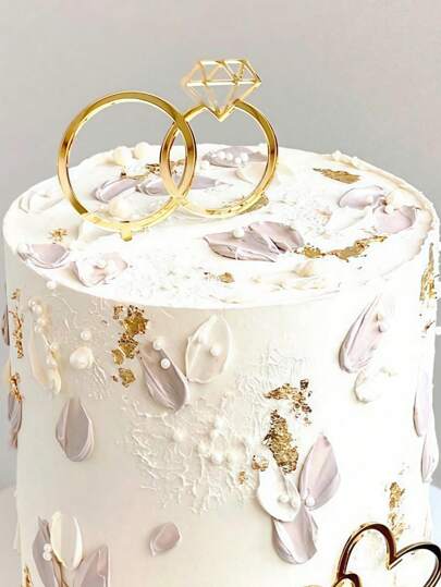 1 pièce/2 pièces Décorations de gâteau avec anneaux de strass, décorations de gâteau en acrylique pour mariage, fiançailles, anniversaire, Valentines, fête. Fournitures de décoration de gâteau, plug-in de gâteau, fournitures de cuisine, décoration de pâtisserie, fournitures de pâtisserie, fournitures de gâteau, cadeaux de fête, décorations