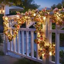 1 pieza 2M/20 LED Guirnalda de rosas rosas artificiales alimentada por batería (no incluida) con luces de cadena de flores de tela y hojas verdes realistas, perfecto para decoración del hogar, Navidad, Año Nuevo, Día de San Valentín y celebraciones de temporada