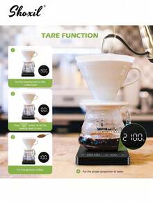 shoxil 1 pieza Balanza digital para café con temporizador, balanza recargable para espresso, 3kg/0,1g (250mAh), mini balanza para café, balanza para goteo de espresso, balanza de alimentos con 3 unidades, función de tara, apagado automático, mide en g/oz/ml - Negro - Ver 8