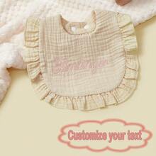 1pc Customized Baby Drool Bib, Personalized Embroidery Text, Soft & Breathable Absorbent Fabric, Newborn Essential, Baby Gift, Memorabilia - Beige - View 9