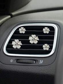 5件爱心水晶五瓣花套装汽车出风口装饰夹车内车载空调装饰用品 - 白色 - 查看 3