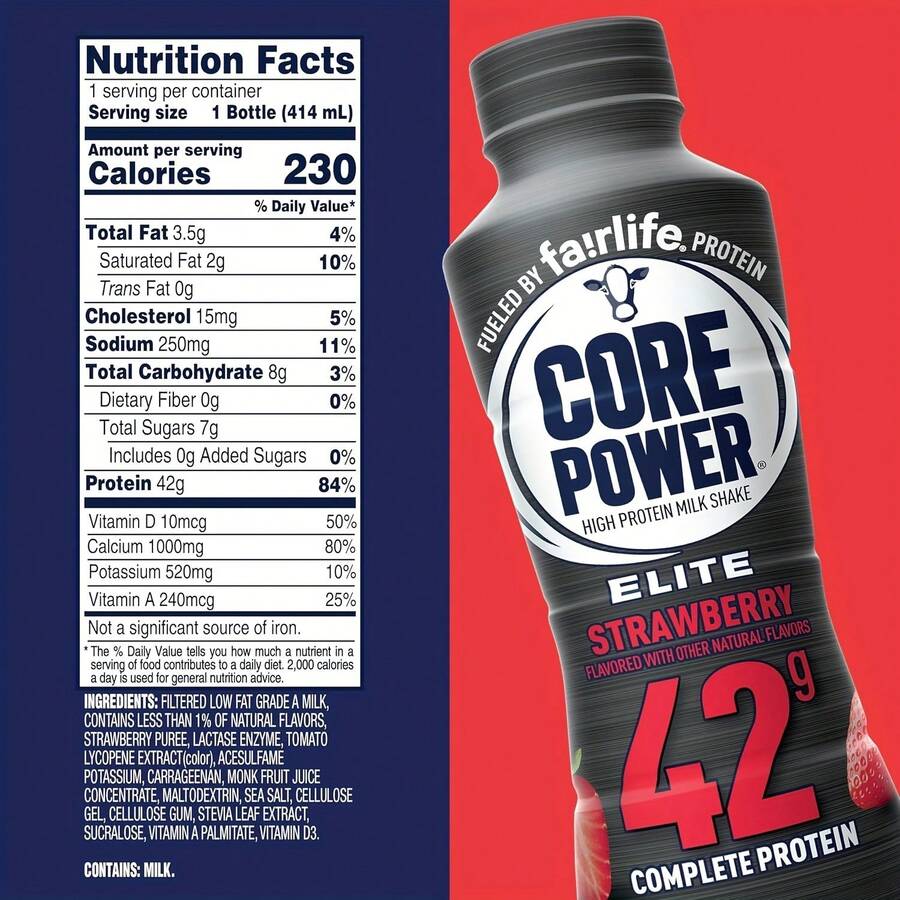 Fairlife Core Power Elite 42g High Protein Milk Shake, Flavor Variety, Chocolate, Vanilla, Strawberry, 14 Fl Oz - Strawberry - View 1
