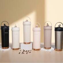1pc High-Capacity, Stylish Ceramic Lined Double Wall Vacuum Insulated Water Bottle/Coffee Mug With Straw, Portable Back To School