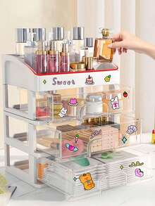 1pc Luxury Acrylic Makeup Organizer Box, Holds Skincare, Eyeshadow Brushes, Highlighter Brushes, Foundation, Concealer, Lipstick, Face Masks, Powders, Puffs, Dust-Proof Space-Saving Cosmetic Display Shelf & Storage Box - Clear - View 6