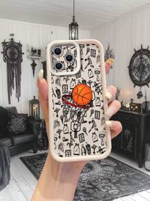 Beige TPU Sandstein Handyhülle, stoßfest, tragbar, mit Basketball Element Muster Design, kompatibel mit Apple 16 15 14 13 12 11Pro Max//Redmi/OPPO/Realme/Infinix