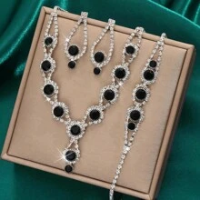 Set de 4 piezas de joyería de lujo de moda para mujer - Collar, aretes, pulsera, anillo