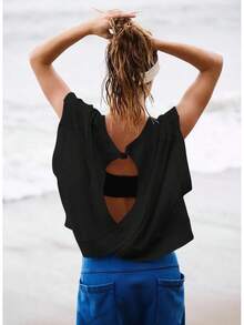 Women Short Sve Workout Shirts Open Back Tops Casual Yoga Y2k Athletic Gym Slouchy Crop Running Tees - Coral - 查看 11