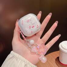 猫咪可爱粉红兔子耳机盒适用于三星 Galaxy Buds FE/3/3 Pro、Buds Pro、Buds Live、Buds 2、Buds 2 Pro 无线蓝牙耳机，柔软透明外壳，适合女性