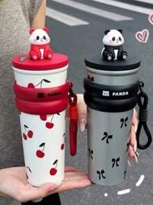 Panda Thermal Cup 700ml With Retractable Straw And Safety Handle – Ideal For Everyday Use! ‍♀️ - Đỏ - Xem 2