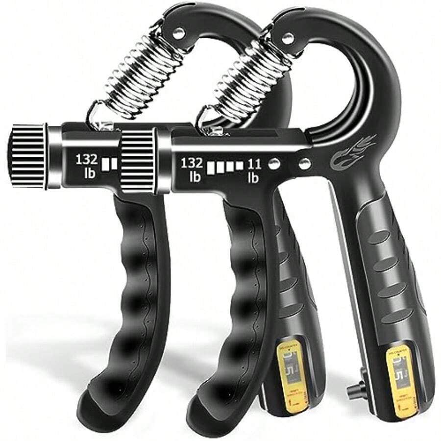 Set de 2 entrenadores de agarre de fuerza FLYFE de plástico, con 50-500 libras de resistencia ajustable, fortalecedor de antebrazo y apretador de mano para construcción muscular y recuperación de lesiones - Negro - Ver 1