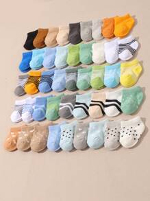 12 Pairs Baby Random Stripe And Polka Dot Short Socks, Suitable For Wearing