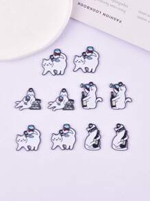10pcs Mixed Cat Design Wine Glass Drip Oil Zinc Alloy Jewelry Pendant, Earring, Necklace Accessories