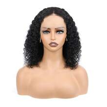 14 英寸卷发鲍勃假发真人发 13x4 蕾丝前假发预剪蕾丝卷发真人发假发适合女士 180% 密度水波假发真人发预拔适合初学者