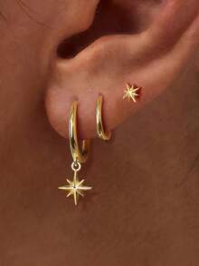 Set de 1/3 piezas de pendientes mini elegantes y de moda, pendientes de clip decorados con zirconia en forma de estrella, adecuados para festivales, vacaciones, fiestas, citas, regalos y uso diario - Multicolor - Ver 5