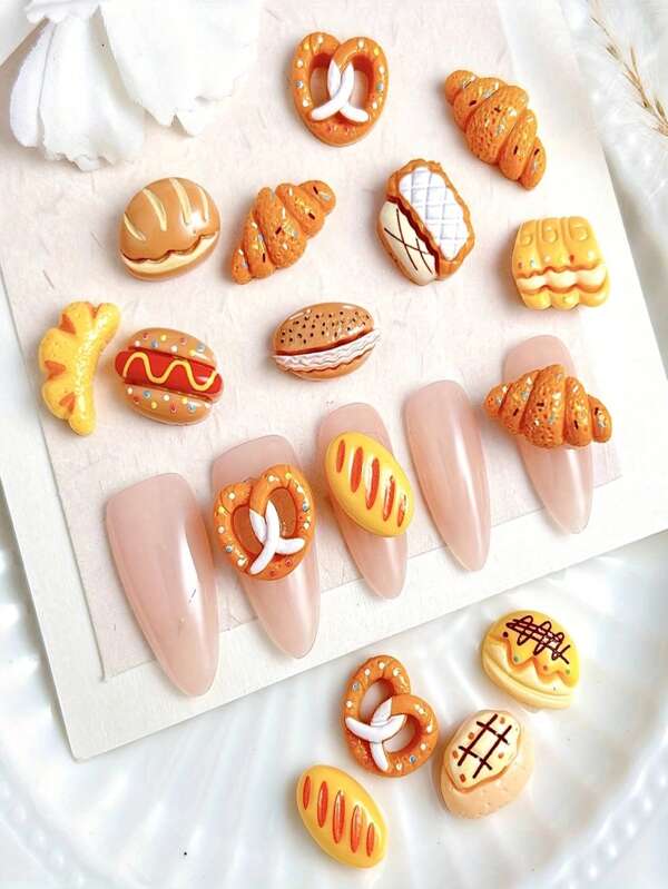 30/50 Peças Acessórios de Unhas da Série Pão para Brincar com Comida, Encantos de Unhas Fofos de Arte de Unhas Resina Doce Design de Donuts, Decoração de Unhas DIY Suprimentos de Artesanato de Arte de Unhas Fofas